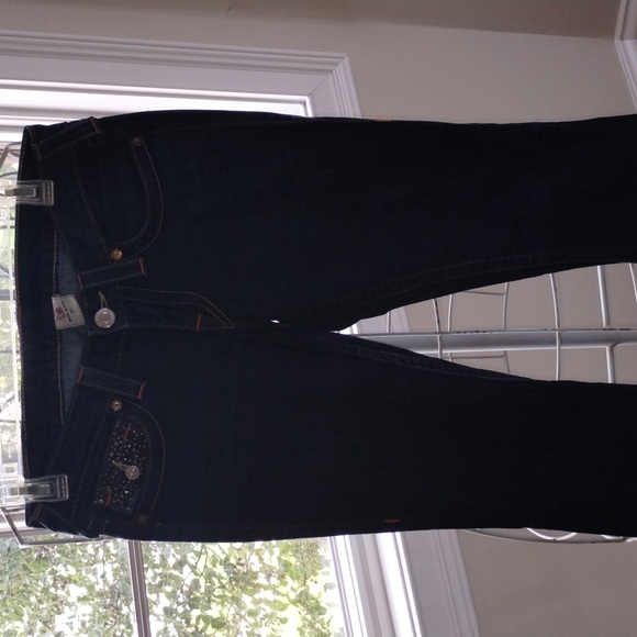 True Religion Flare Jeans w/ Rhinestone Flaps - Picture 8 of 12